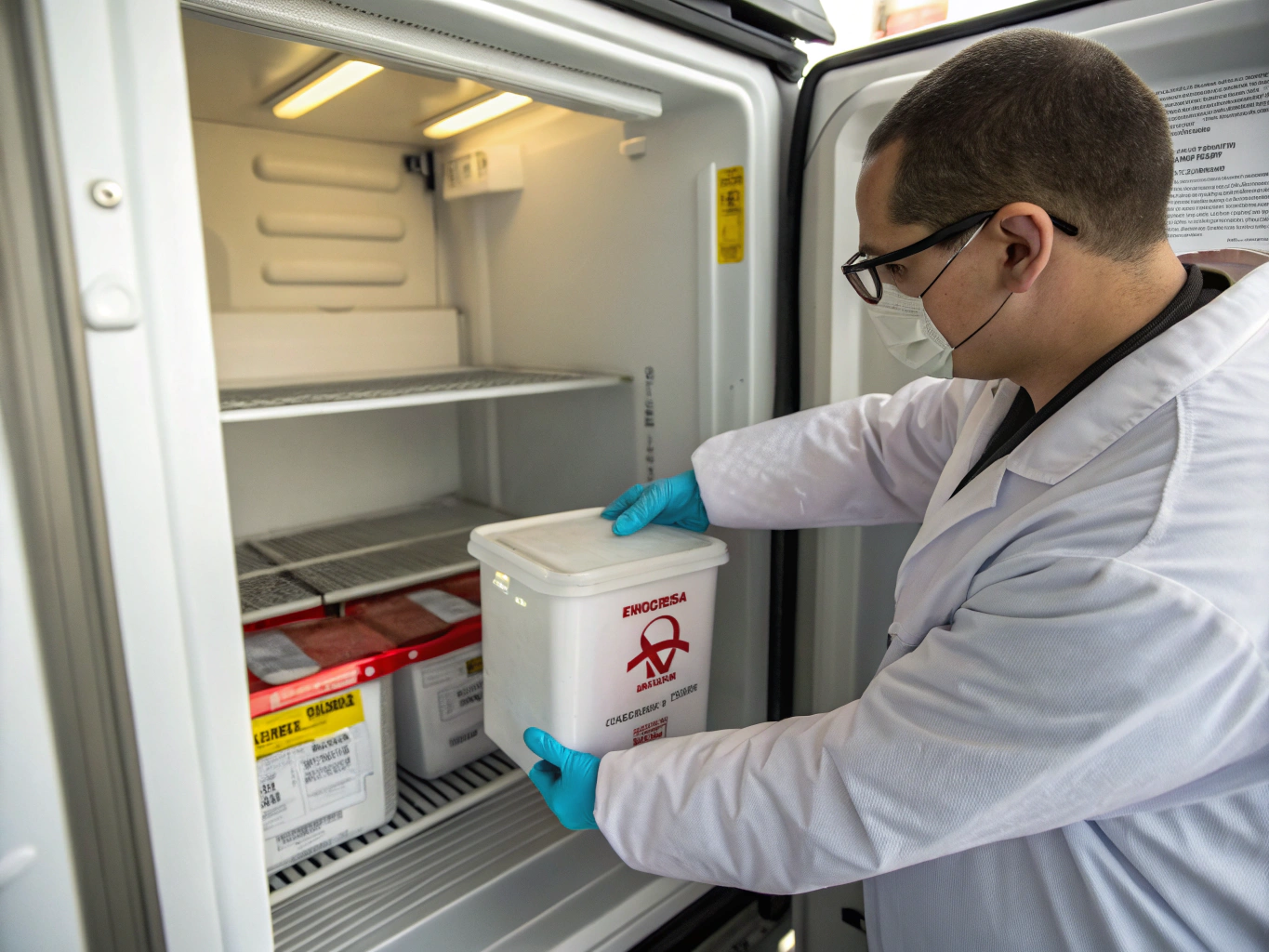 Professional medical courier handling secure healthcare shipment transport container